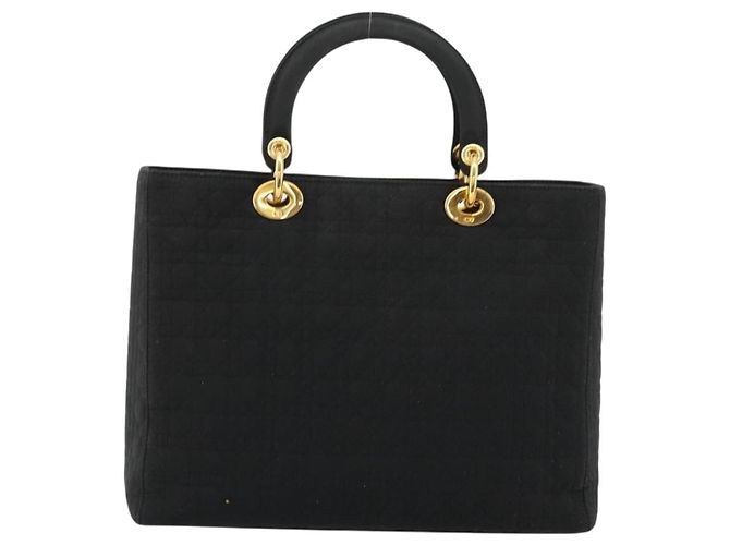 Christian Dior Borsa Lady Dior Canage in nylon nero e oro Auth ep14110 D'oro - vista 2