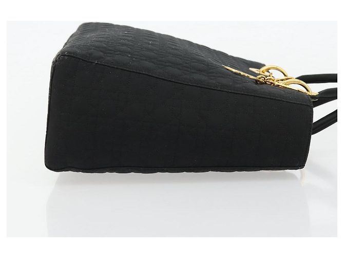 Christian Dior Borsa Lady Dior Canage in nylon nero e oro Auth ep14110 D'oro - vista 3