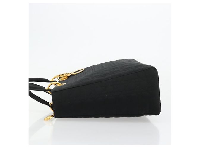 Christian Dior Borsa Lady Dior Canage in nylon nero e oro Auth ep14110 D'oro - vista 4