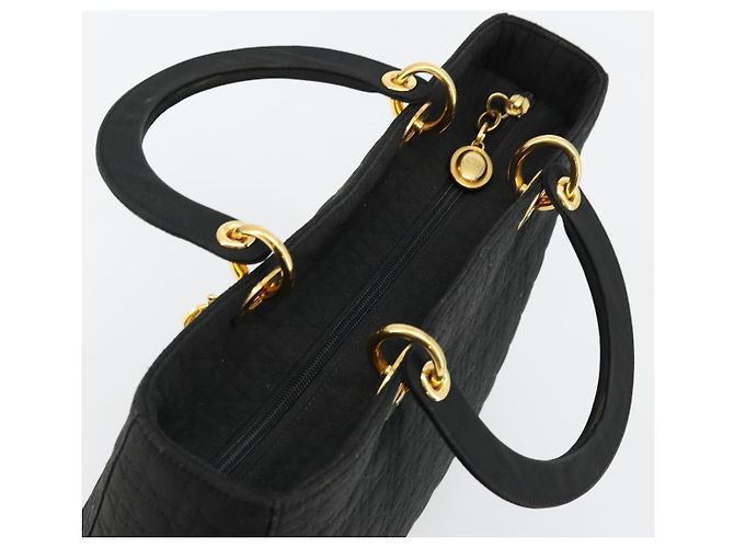 Christian Dior Borsa Lady Dior Canage in nylon nero e oro Auth ep14110 D'oro - vista 6
