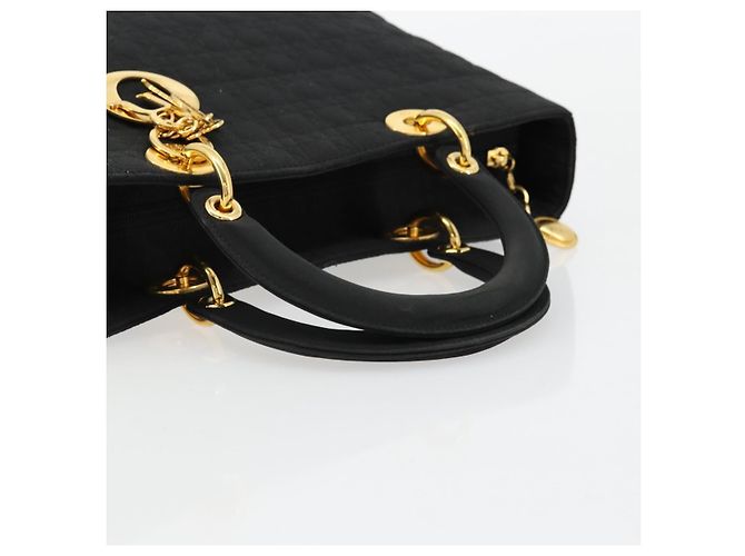 Christian Dior Borsa Lady Dior Canage in nylon nero e oro Auth ep14110 D'oro - vista 7
