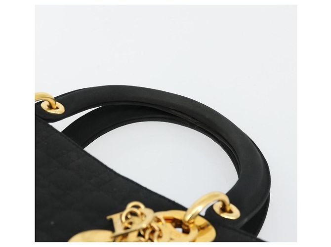 Christian Dior Borsa Lady Dior Canage in nylon nero e oro Auth ep14110 D'oro - vista 8