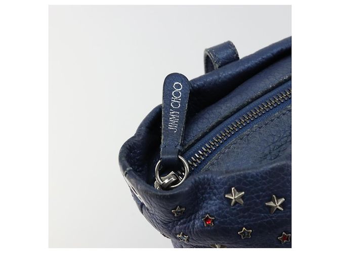 Borsa a mano in pelle Jimmy Choo con borchie 2 in 1 blu argento autentica ka4151 - vista 10