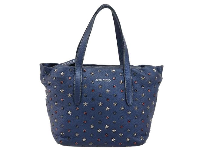 Borsa a mano in pelle Jimmy Choo con borchie 2 in 1 blu argento autentica ka4151 - vista 13