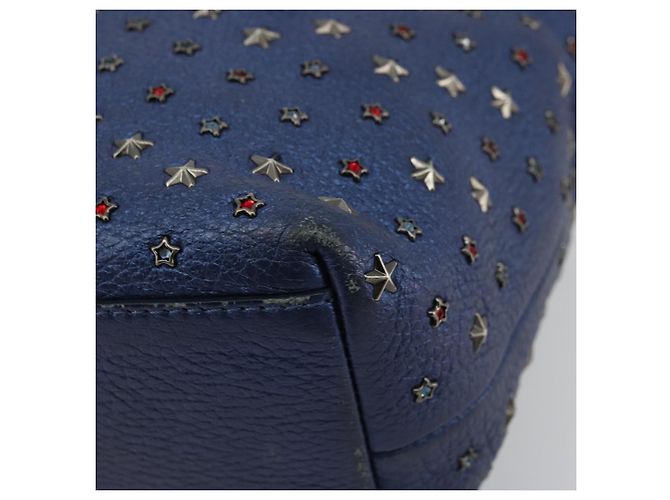 Borsa a mano in pelle Jimmy Choo con borchie 2 in 1 blu argento autentica ka4151 - vista 14