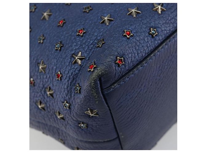 Borsa a mano in pelle Jimmy Choo con borchie 2 in 1 blu argento autentica ka4151 - vista 15
