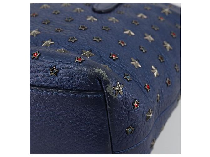 Borsa a mano in pelle Jimmy Choo con borchie 2 in 1 blu argento autentica ka4151 - vista 16