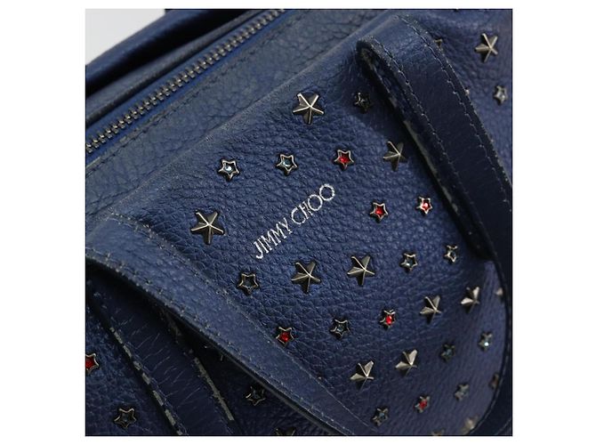 Borsa a mano in pelle Jimmy Choo con borchie 2 in 1 blu argento autentica ka4151 - vista 17