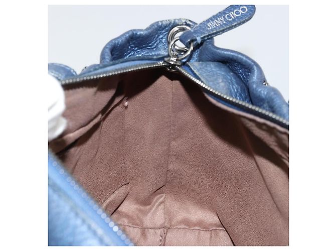Borsa a mano in pelle Jimmy Choo con borchie 2 in 1 blu argento autentica ka4151 - vista 18