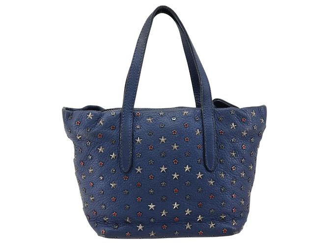 Borsa a mano in pelle Jimmy Choo con borchie 2 in 1 blu argento autentica ka4151 - vista 2