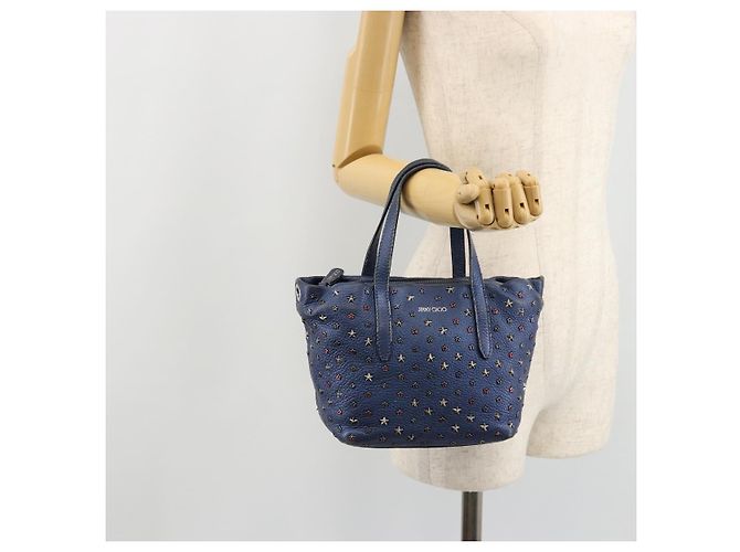 Borsa a mano in pelle Jimmy Choo con borchie 2 in 1 blu argento autentica ka4151 - vista 21
