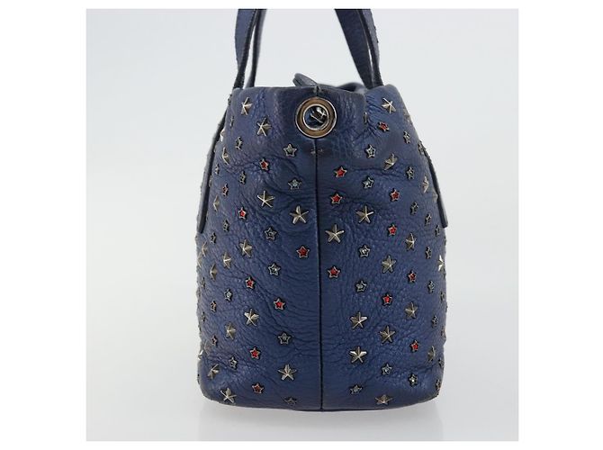 Borsa a mano in pelle Jimmy Choo con borchie 2 in 1 blu argento autentica ka4151 - vista 3