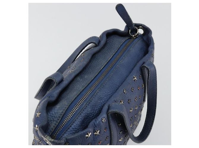 Borsa a mano in pelle Jimmy Choo con borchie 2 in 1 blu argento autentica ka4151 - vista 6