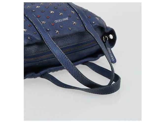 Borsa a mano in pelle Jimmy Choo con borchie 2 in 1 blu argento autentica ka4151 - vista 7