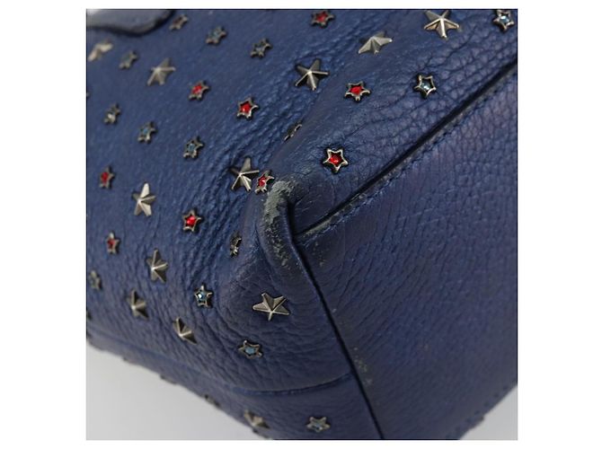 Borsa a mano in pelle Jimmy Choo con borchie 2 in 1 blu argento autentica ka4151 - vista 9