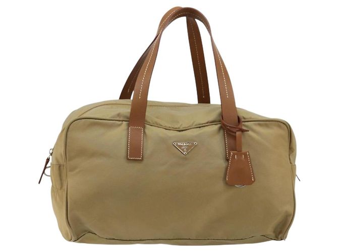 Borsa Boston PRADA in nylon argento beige Auth 176900 - vista 13