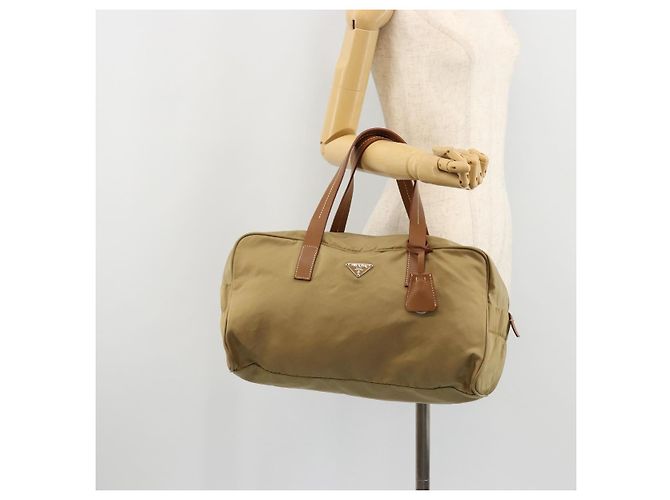 Borsa Boston PRADA in nylon argento beige Auth 176900 - vista 22