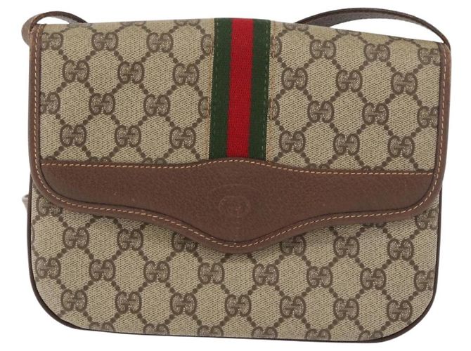 Borsa a Spalla Gucci GG Supreme Web Sherry Line PVC Beige Oro Auth 175366 D'oro - vista 13