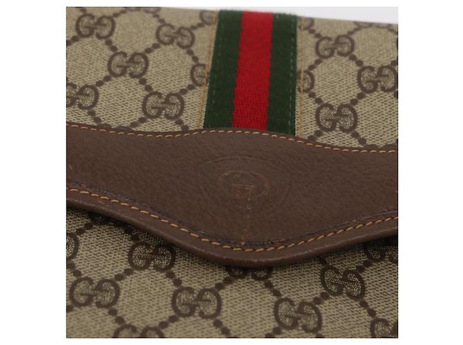 Borsa a Spalla Gucci GG Supreme Web Sherry Line PVC Beige Oro Auth 175366 D'oro - vista 17