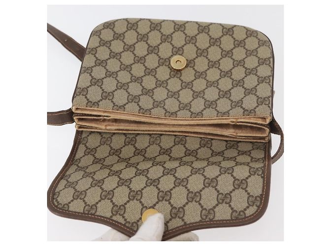 Borsa a Spalla Gucci GG Supreme Web Sherry Line PVC Beige Oro Auth 175366 D'oro - vista 18