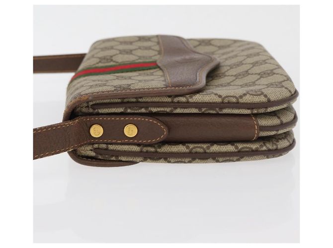 Borsa a Spalla Gucci GG Supreme Web Sherry Line PVC Beige Oro Auth 175366 D'oro - vista 4