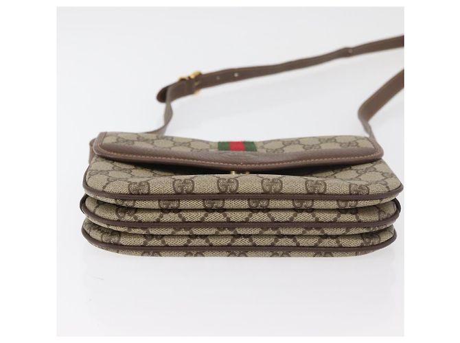 Borsa a Spalla Gucci GG Supreme Web Sherry Line PVC Beige Oro Auth 175366 D'oro - vista 5