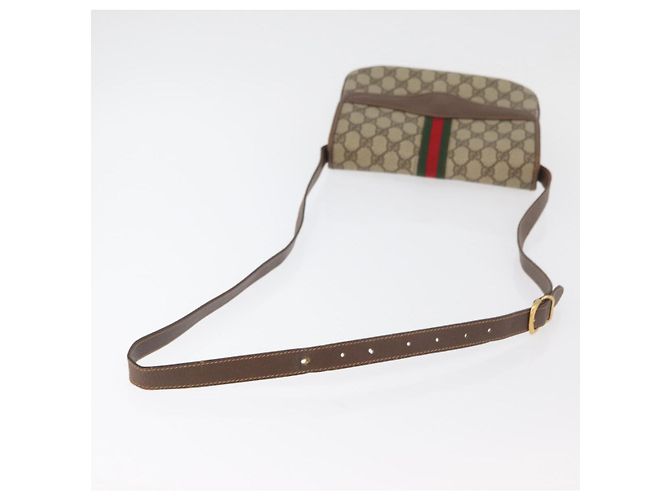 Borsa a Spalla Gucci GG Supreme Web Sherry Line PVC Beige Oro Auth 175366 D'oro - vista 7