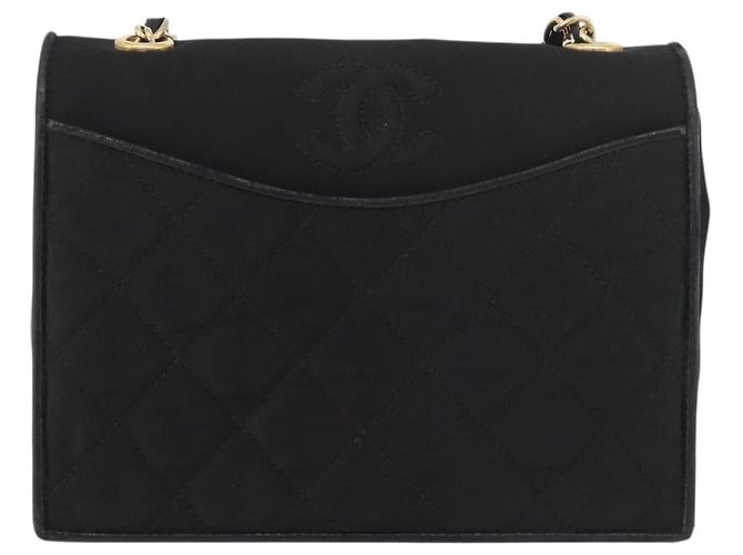 CHANEL Borsa a Spalla Matelassé con Catena Nylon Nero Oro CC Auth 176872 D'oro - vista 13
