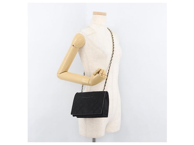 CHANEL Borsa a Spalla Matelassé con Catena Nylon Nero Oro CC Auth 176872 D'oro - vista 22