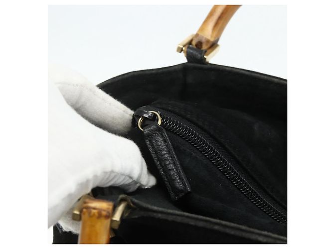 Borsa a mano GUCCI Bamboo Suede 2 vie Nero Oro 002 2122 0506 Auth ep14234 D'oro - vista 10