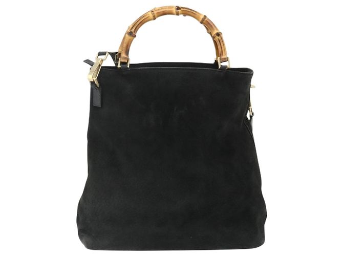Borsa a mano GUCCI Bamboo Suede 2 vie Nero Oro 002 2122 0506 Auth ep14234 D'oro - vista 2