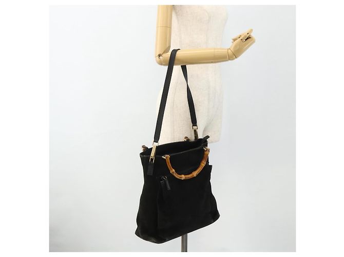 Borsa a mano GUCCI Bamboo Suede 2 vie Nero Oro 002 2122 0506 Auth ep14234 D'oro - vista 25