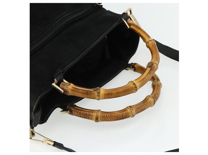 Borsa a mano GUCCI Bamboo Suede 2 vie Nero Oro 002 2122 0506 Auth ep14234 D'oro - vista 7