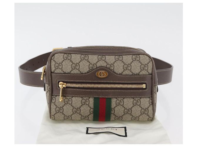 GUCCI GG Supreme Web Sherry Line Marsupio PVC Beige Oro 517076 Auth 175059SAM D'oro - vista 12