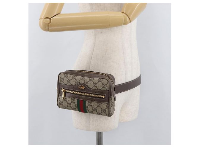 GUCCI GG Supreme Web Sherry Line Marsupio PVC Beige Oro 517076 Auth 175059SAM D'oro - vista 25