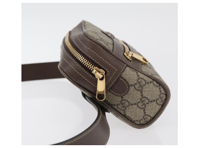 GUCCI GG Supreme Web Sherry Line Marsupio PVC Beige Oro 517076 Auth 175059SAM D'oro - vista 4