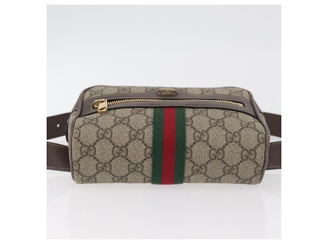 GUCCI GG Supreme Web Sherry Line Marsupio PVC Beige Oro 517076 Auth 175059SAM D'oro - vista 5