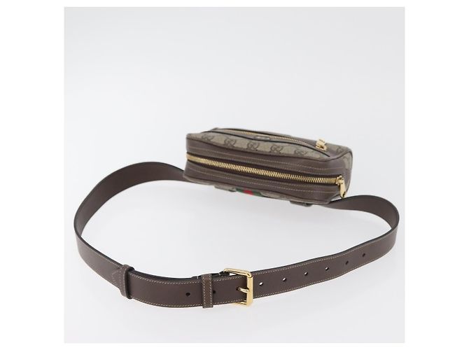 GUCCI GG Supreme Web Sherry Line Marsupio PVC Beige Oro 517076 Auth 175059SAM D'oro - vista 7