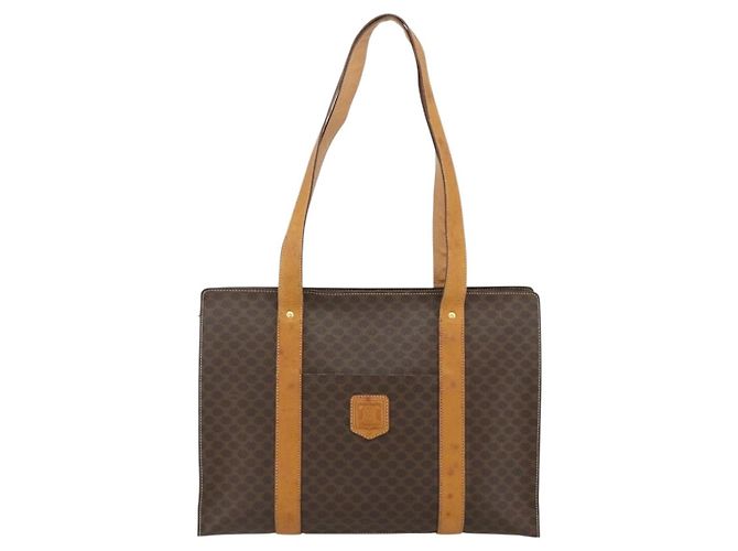 Céline Borsa tote in tela Macadam CELINE in pelle PVC marrone oro Auth ka4146 D'oro - vista 13