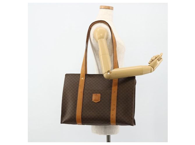 Céline Borsa tote in tela Macadam CELINE in pelle PVC marrone oro Auth ka4146 D'oro - vista 22
