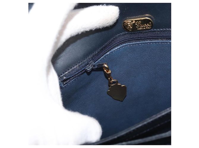 Gucci Borsa a Spalla Micro GG Supreme PVC Navy Gold 001 406 1780 Auth 175726 D'oro Blu navy - vista 24
