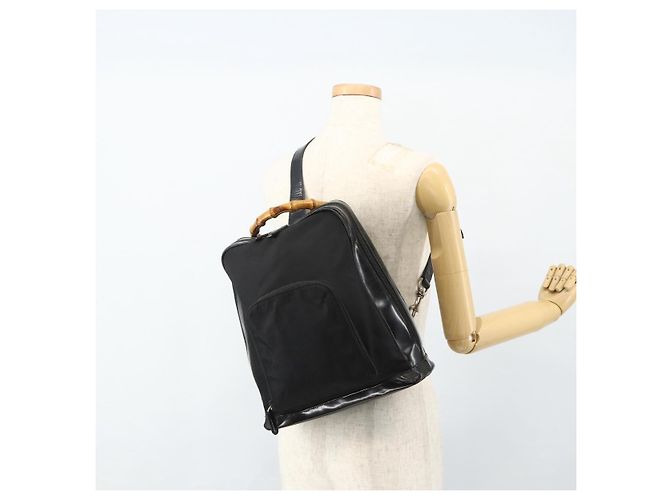 GUCCI Bamboo Schultertasche Nylon Schwarz Silber 003 2058 0059 5 Auth bs34656 - Ansicht 25