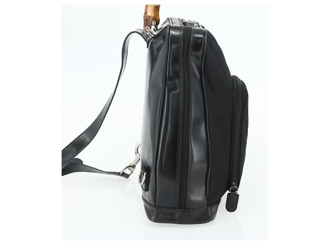 GUCCI Bamboo Schultertasche Nylon Schwarz Silber 003 2058 0059 5 Auth bs34656 - Ansicht 3
