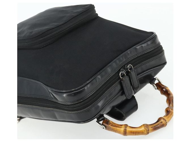 GUCCI Bamboo Schultertasche Nylon Schwarz Silber 003 2058 0059 5 Auth bs34656 - Ansicht 6