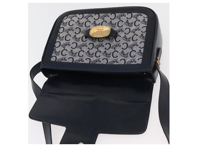 16 Céline Borsa a Spalla Celine C Sulky in Tela Blu Navy e Oro Auth 176184A D'oro - vista 10
