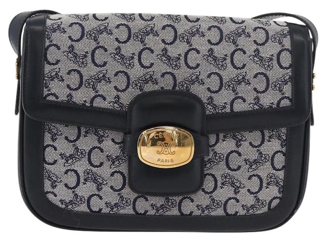16 Céline Borsa a Spalla Celine C Sulky in Tela Blu Navy e Oro Auth 176184A D'oro - vista 13