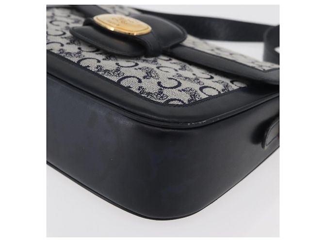 16 Céline Borsa a Spalla Celine C Sulky in Tela Blu Navy e Oro Auth 176184A D'oro - vista 14