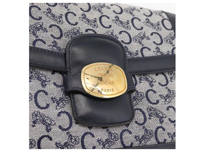 16 Céline Borsa a Spalla Celine C Sulky in Tela Blu Navy e Oro Auth 176184A D'oro - vista 17