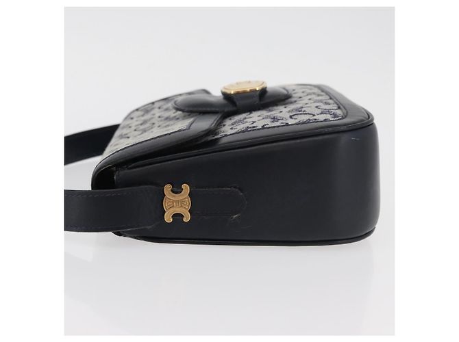 16 Céline Borsa a Spalla Celine C Sulky in Tela Blu Navy e Oro Auth 176184A D'oro - vista 4