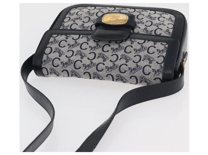 16 Céline Borsa a Spalla Celine C Sulky in Tela Blu Navy e Oro Auth 176184A D'oro - vista 6